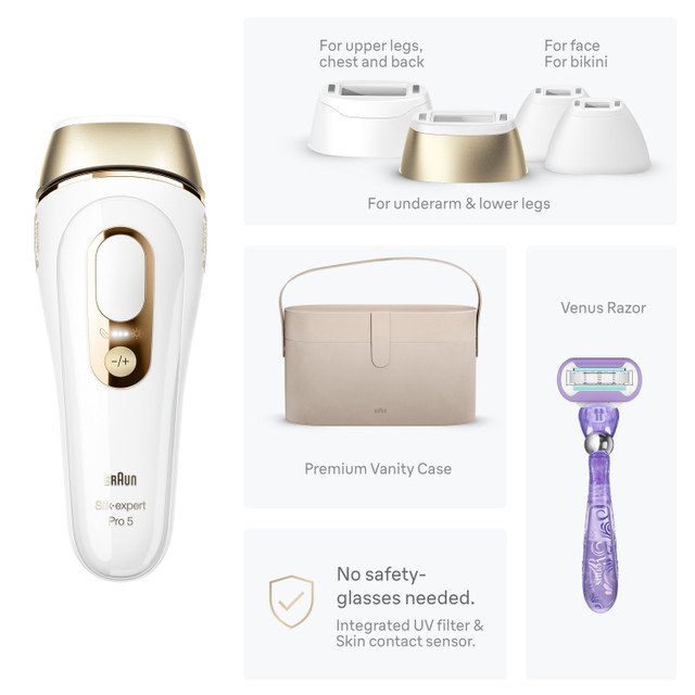 Braun Silk·expert Pro 5 IPL: Alternative to Laser Hair Removal with 4 Caps and Vanity Case, PL5347 for Women | Quick Ship